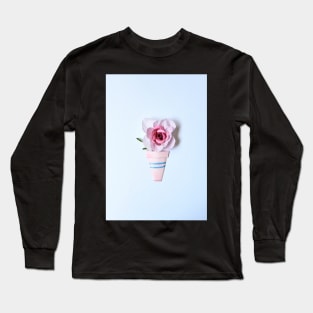 Printed Paper Quilling Art. Paper Rose Pot. Botanical art Long Sleeve T-Shirt